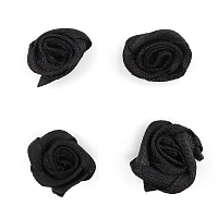 Цветы пришивные атласные 'Роза' 1,5 см, 4шт (черный)